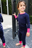 Navy and Pink Long Cuff Pajama Set