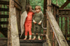 Colorblock V-Neck Pajamas, Persimmon & Cream