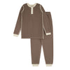 Contrast-Stitch poly Henley Pajamas, Cocoa