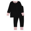 Classic Black with Pink and White Striped Cuff Pajama Set