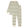 Cream and Olive Wide Striped Pajama Set